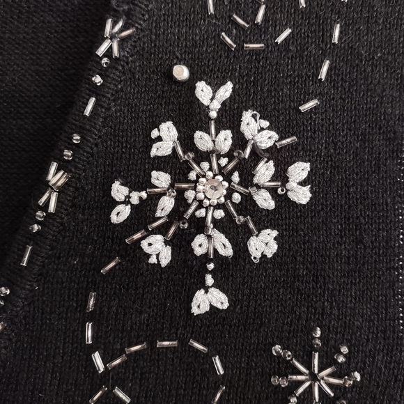 REBECCA MALONE Size 2X Ramie Cotton Black/Silver Embroidered Zip Christmas Vest - Picture 9 of 10